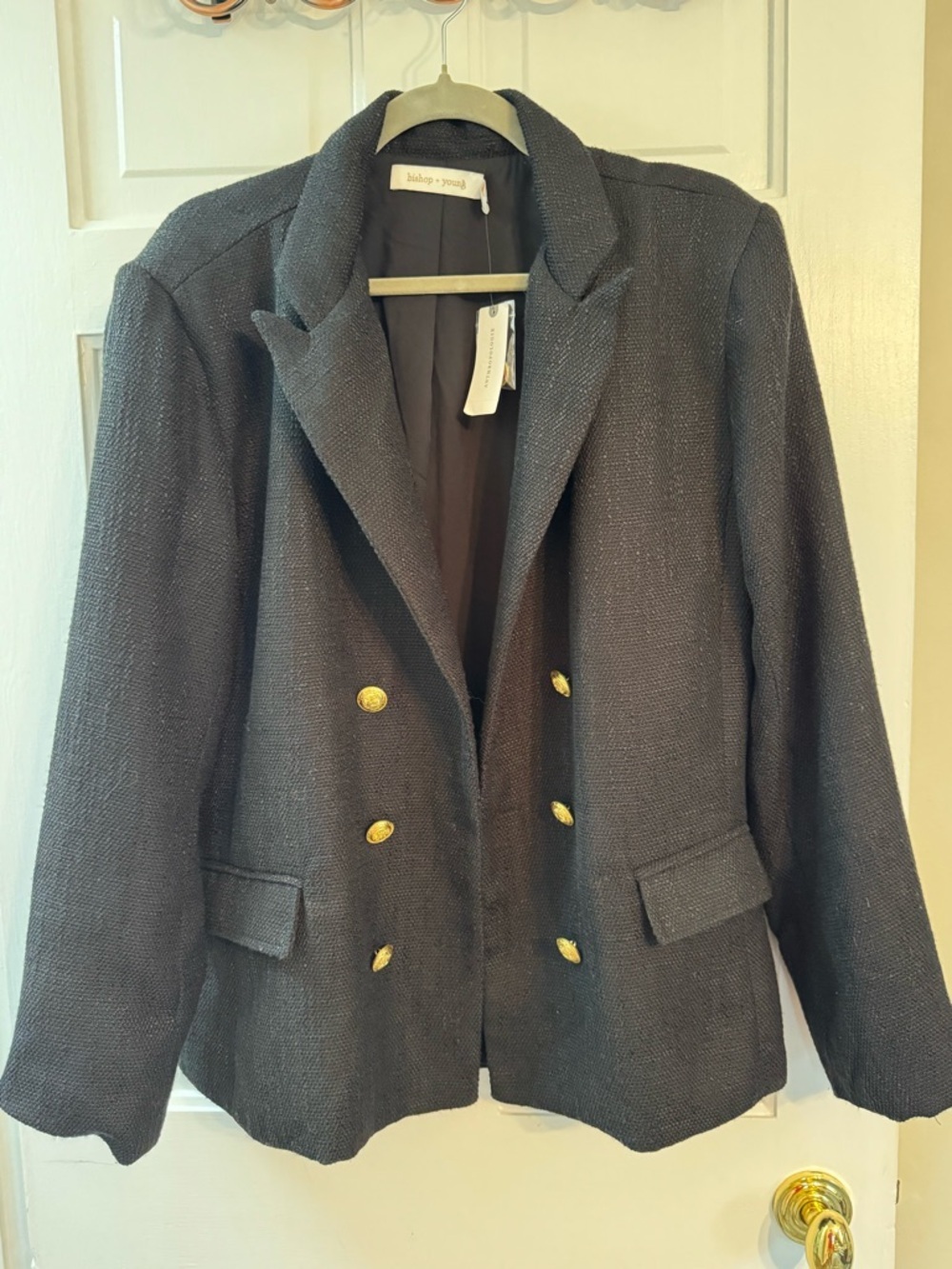 MSRP $158 Bishop + Young NWT Black Double Breasted Blazer Size L Anthropologie